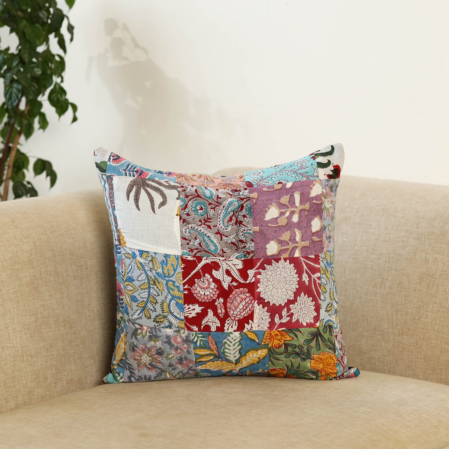 Multicolor Handcrafted Cotton Patchwork Cushion Cover