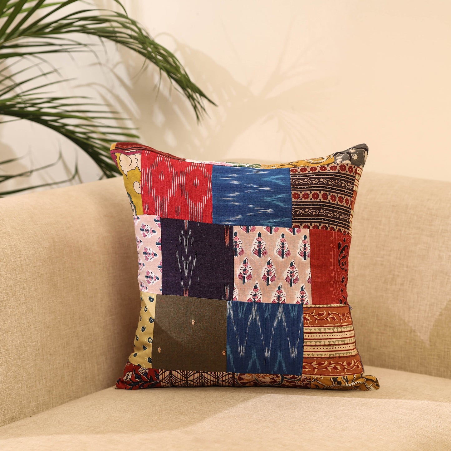 Buy Multicolor Handcrafted Cotton Patchwork Cushion Cover