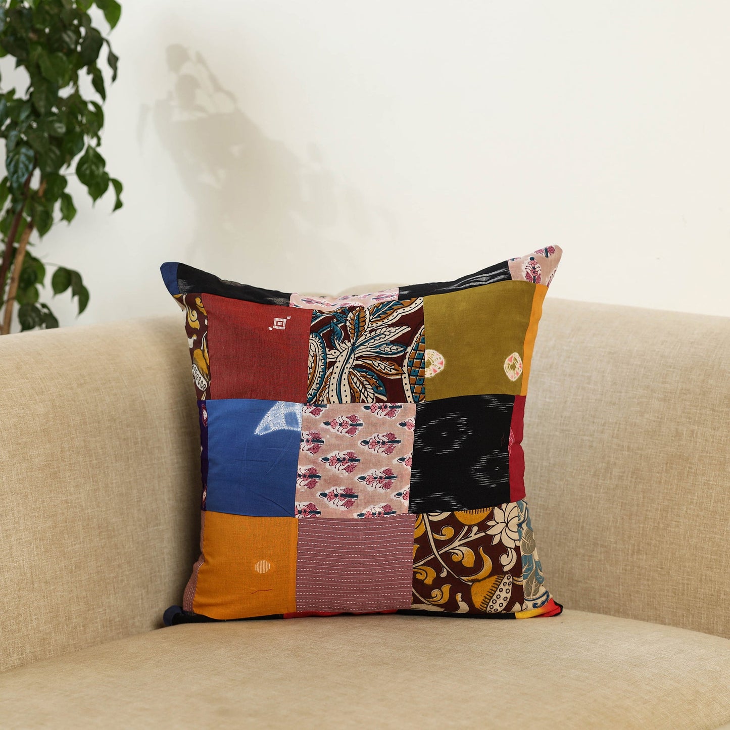 Multicolor Handcrafted Cotton Patchwork Cushion Cover