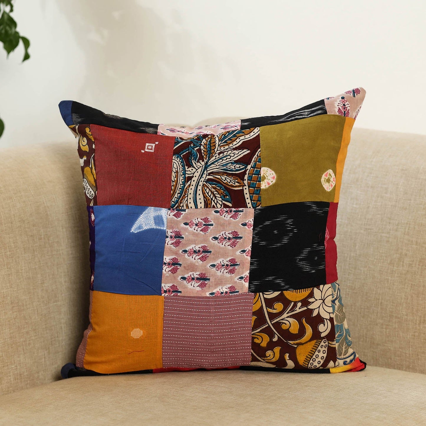 Multicolor Handcrafted Cotton Patchwork Cushion Cover