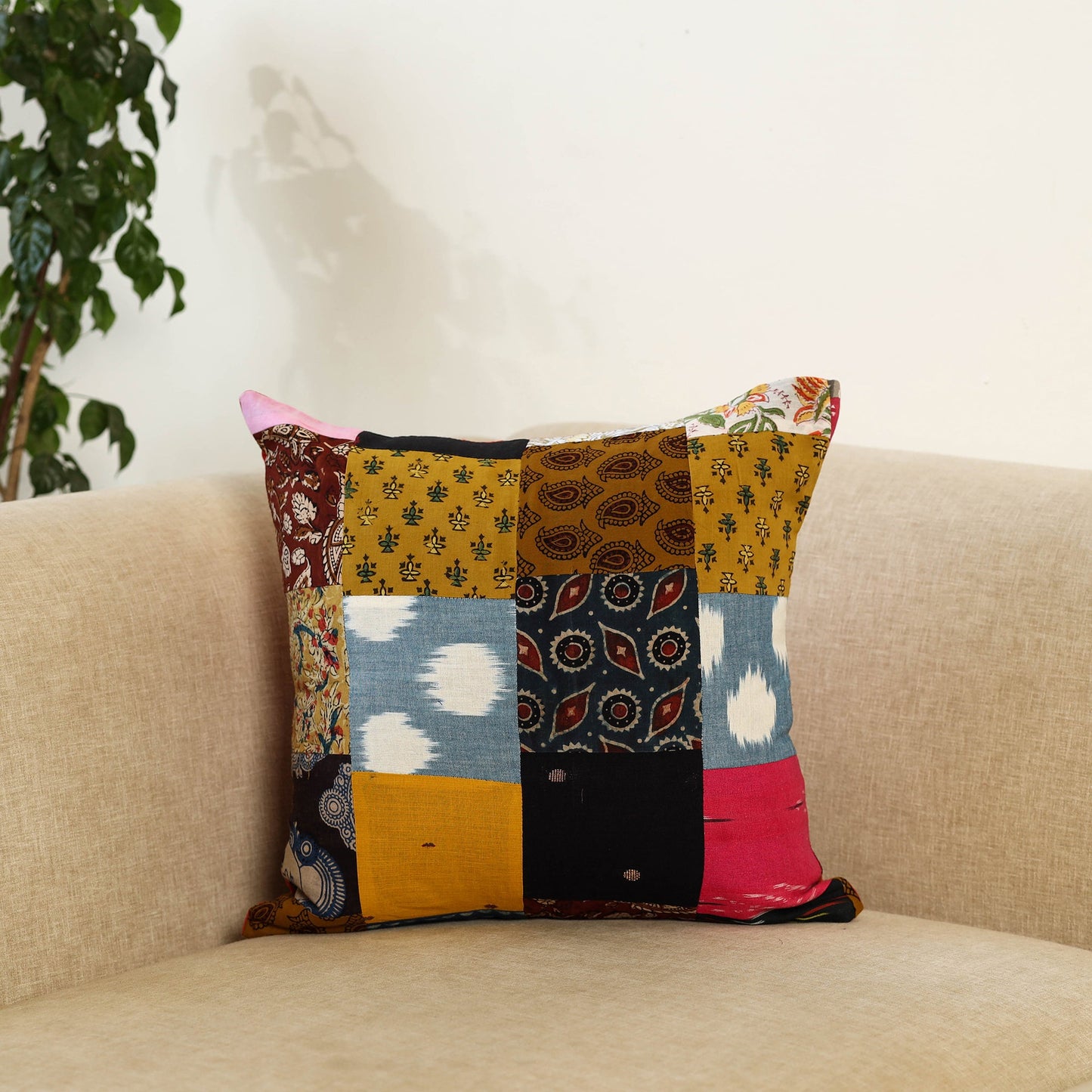Multicolor Handcrafted Cotton Patchwork Cushion Cover