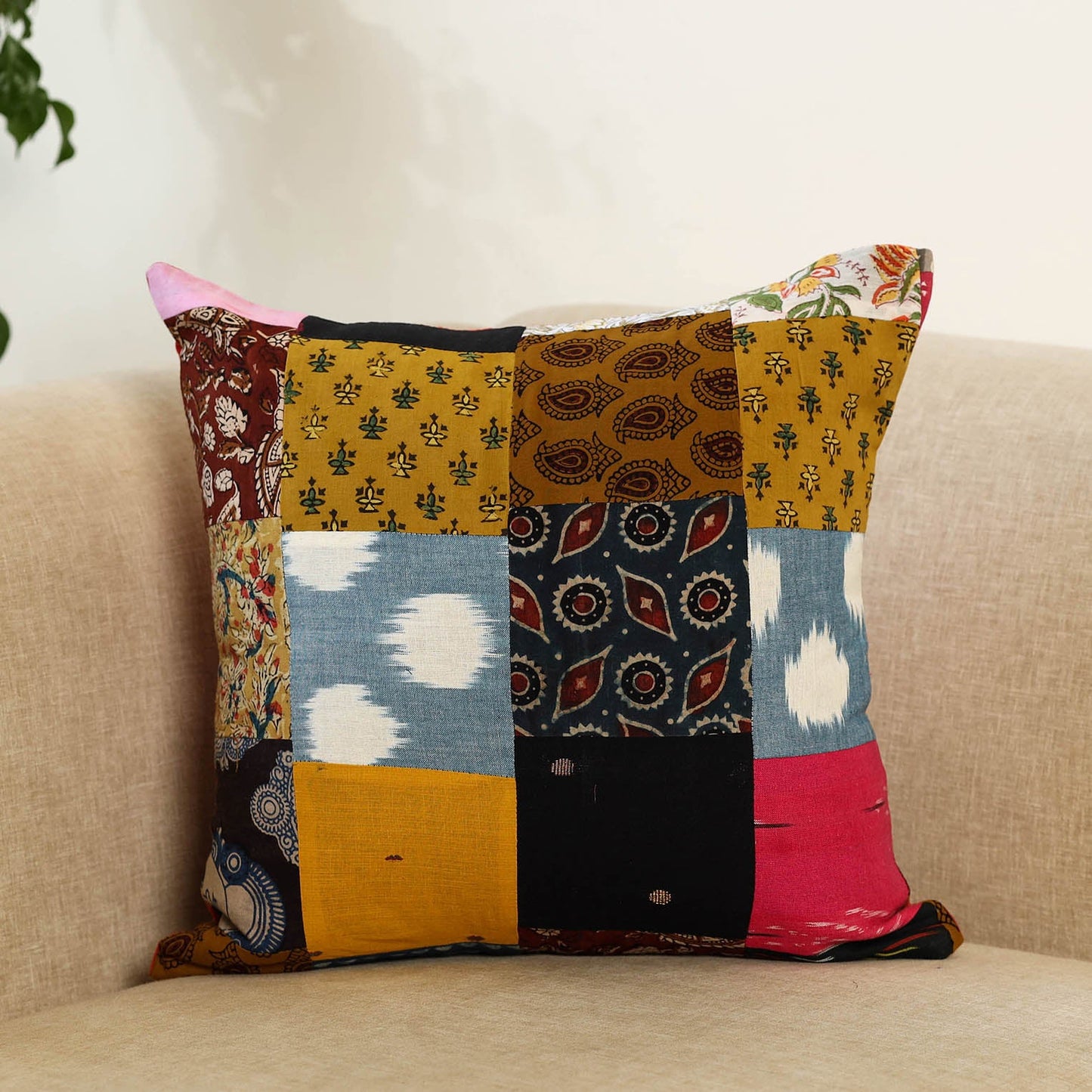 Multicolor Handcrafted Cotton Patchwork Cushion Cover
