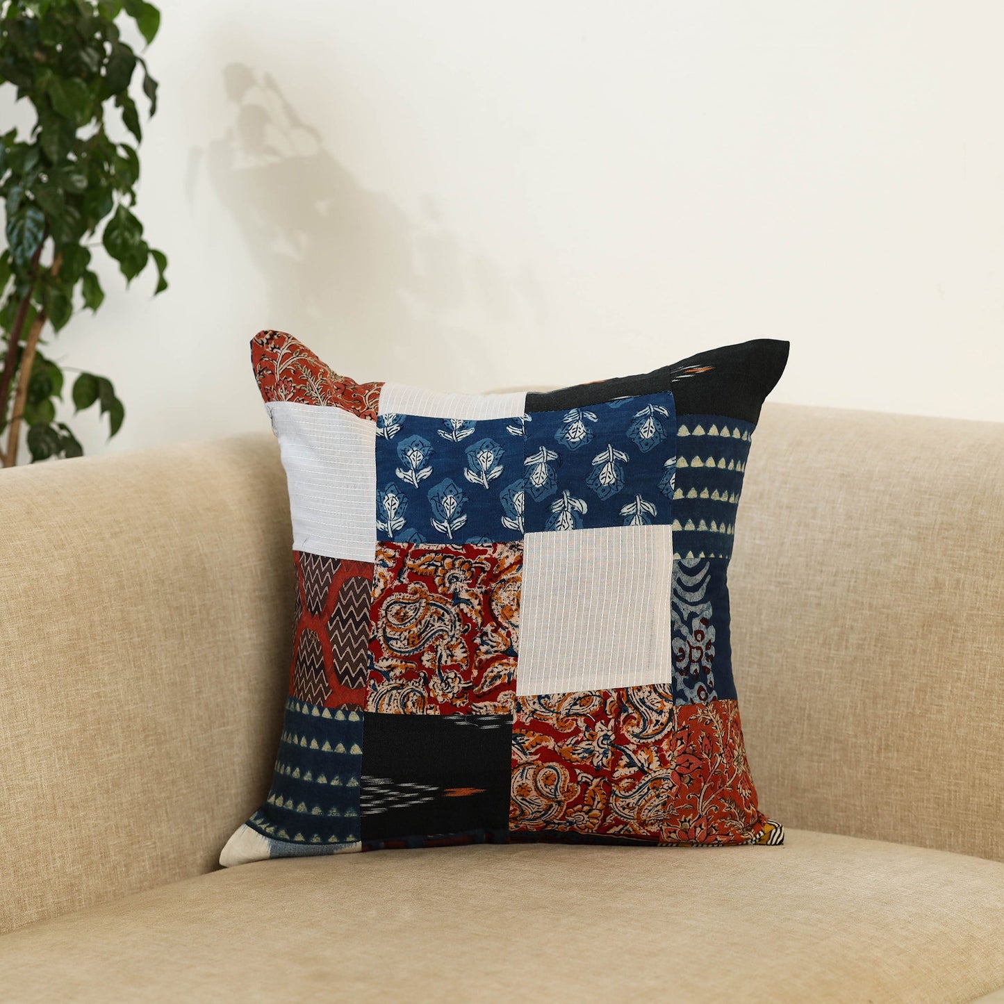 Multicolor Handcrafted Cotton Patchwork Cushion Cover