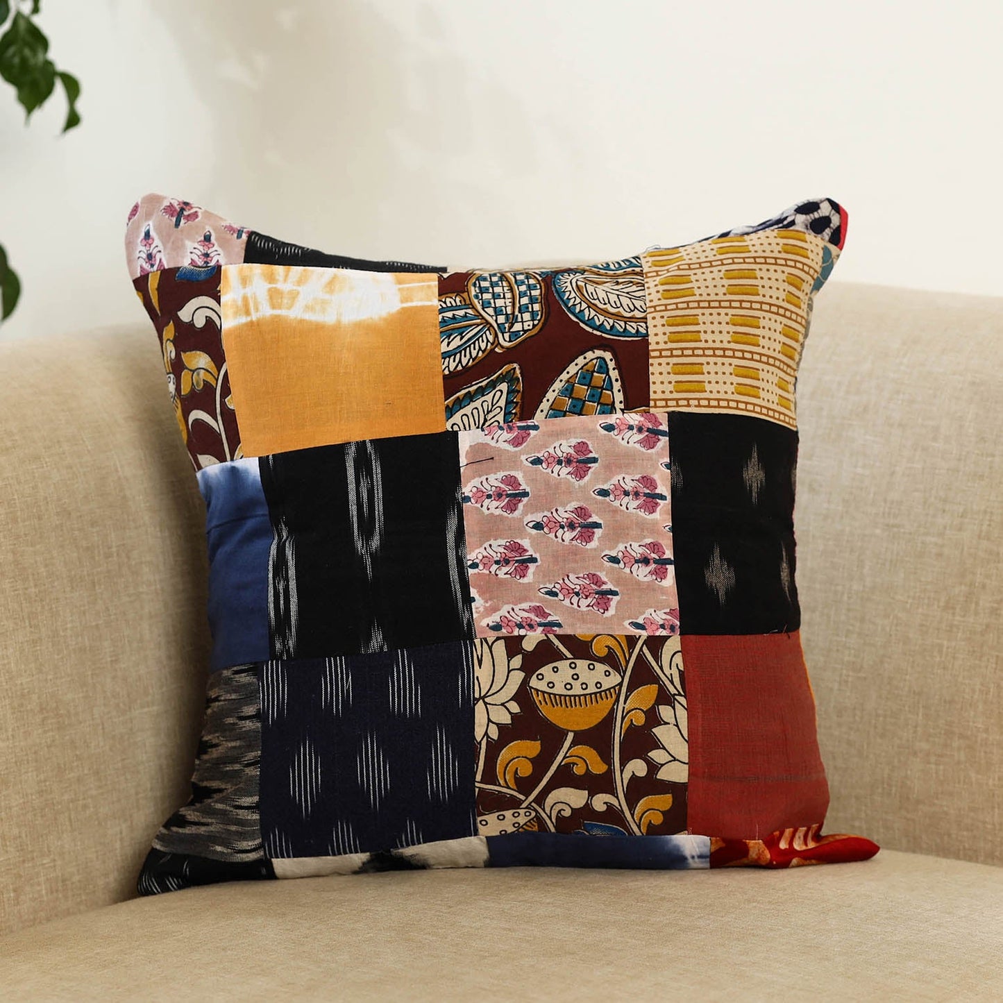 Multicolor Handcrafted Cotton Patchwork Cushion Cover