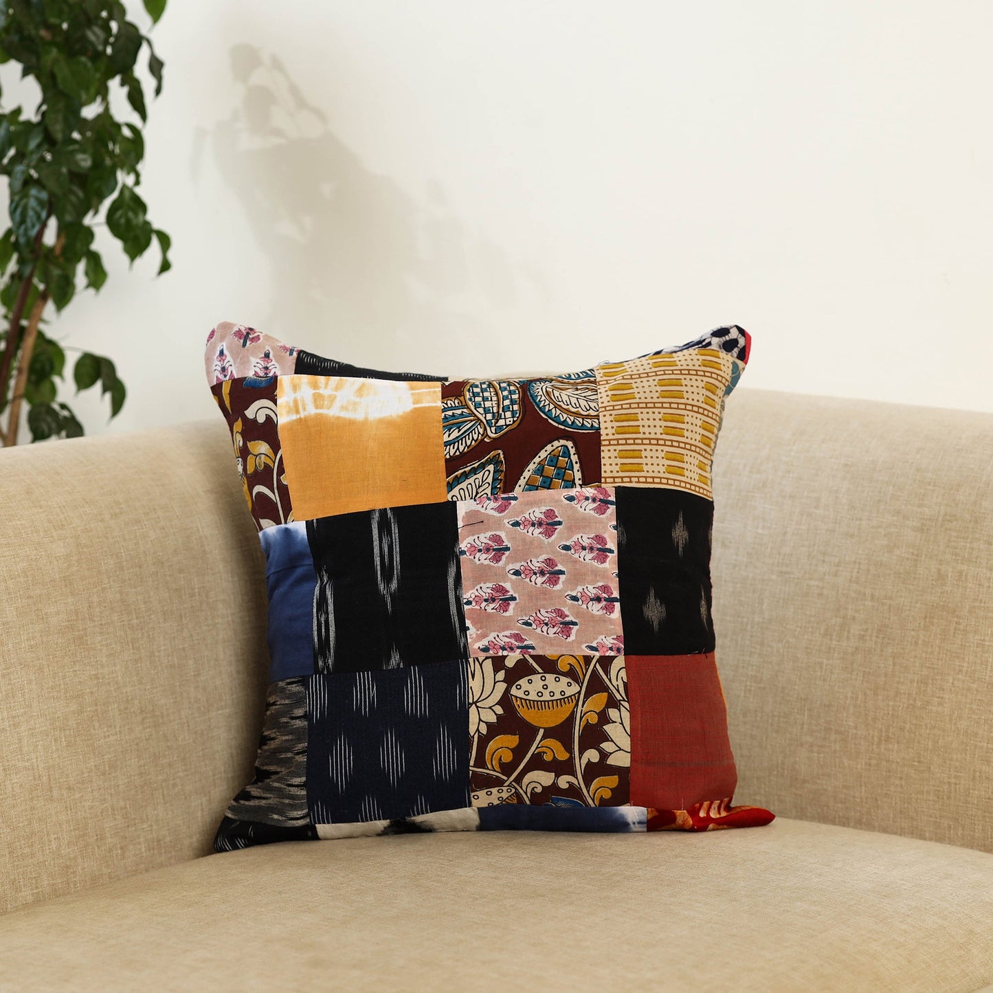 Multicolor Handcrafted Cotton Patchwork Cushion Cover