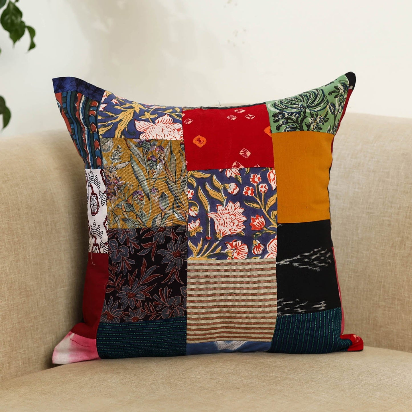 Multicolor Handcrafted Cotton Patchwork Cushion Cover