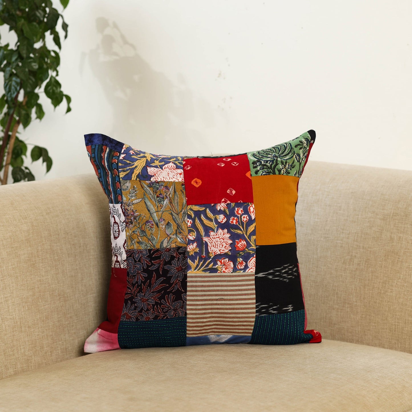 Multicolor Handcrafted Cotton Patchwork Cushion Cover