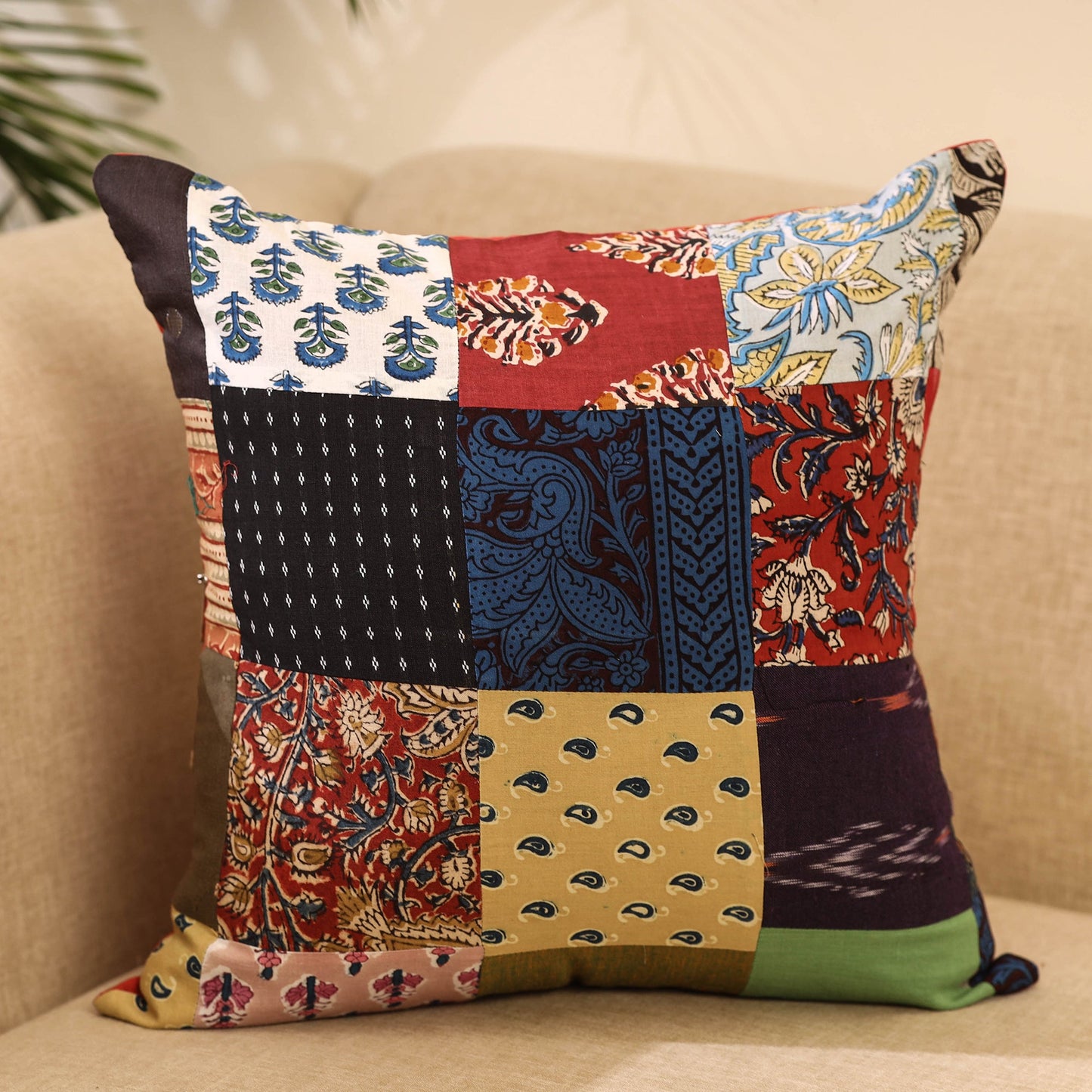 Buy Multicolor Handcrafted Cotton Patchwork Cushion Cover