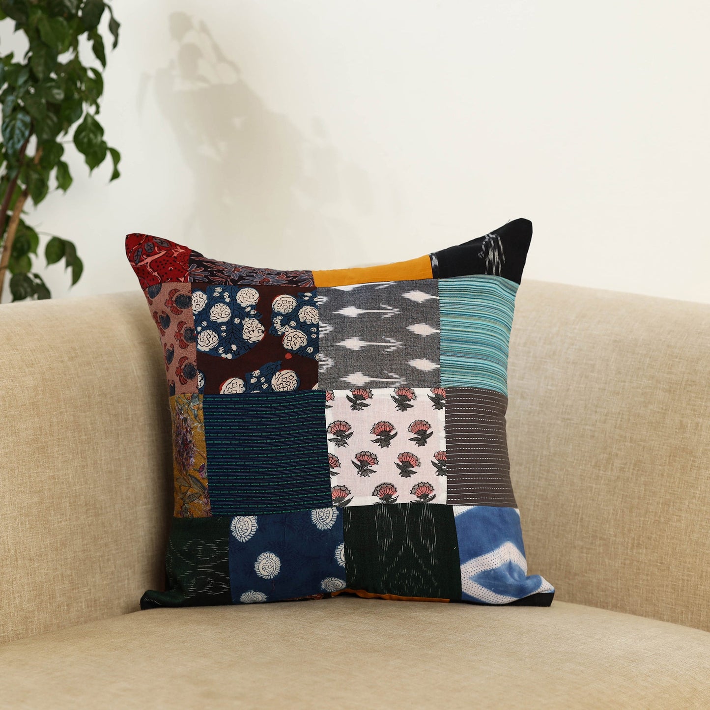 Multicolor Handcrafted Cotton Patchwork Cushion Cover