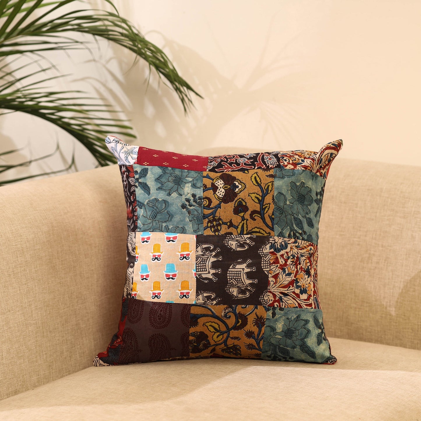Buy Multicolor Handcrafted Cotton Patchwork Cushion Cover