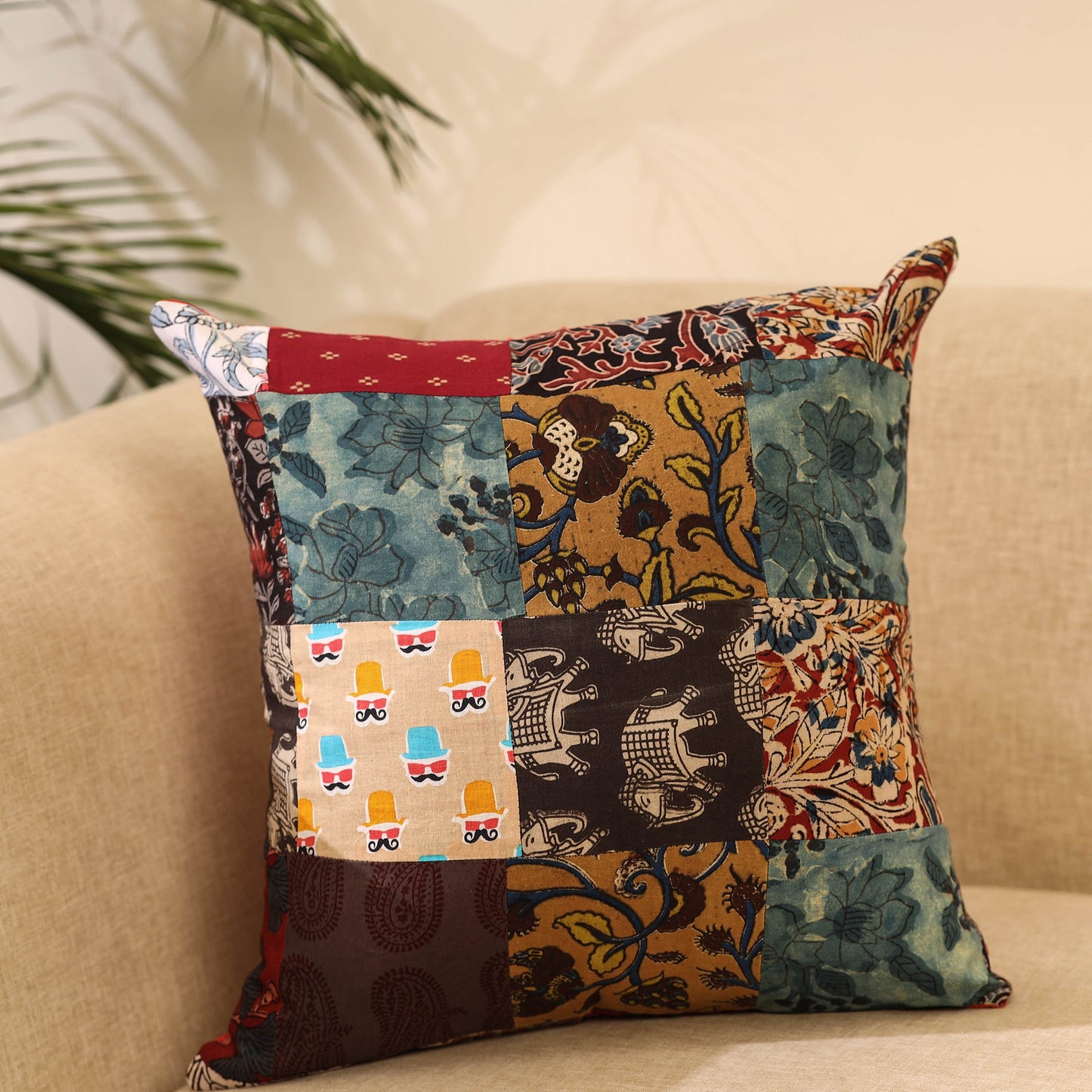 Buy Multicolor Handcrafted Cotton Patchwork Cushion Cover