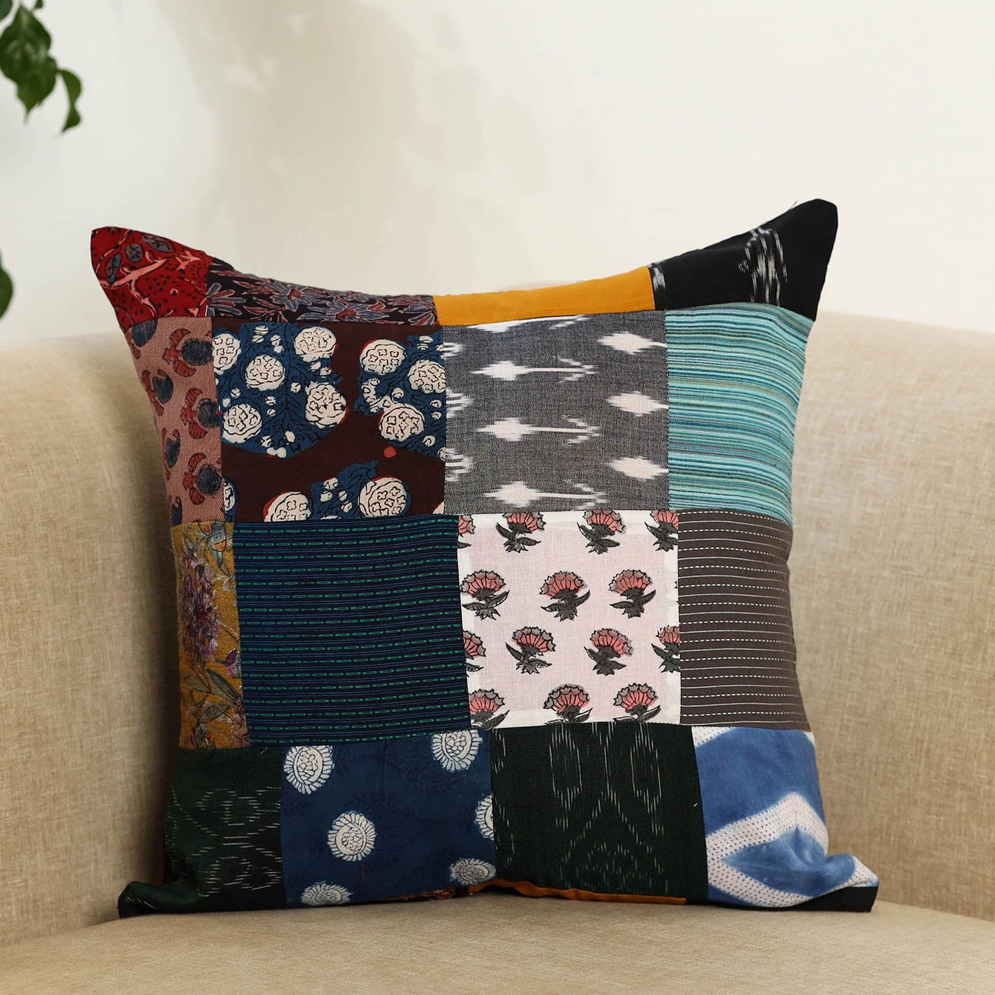 Multicolor Handcrafted Cotton Patchwork Cushion Cover