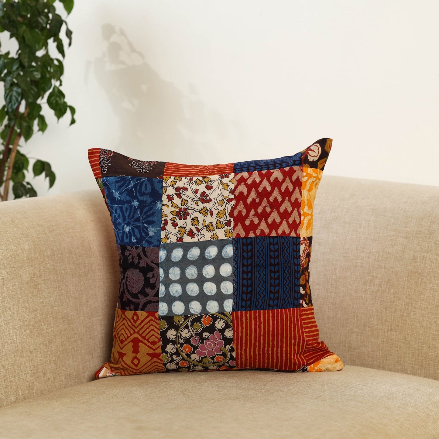Multicolor Handcrafted Cotton Patchwork Cushion Cover