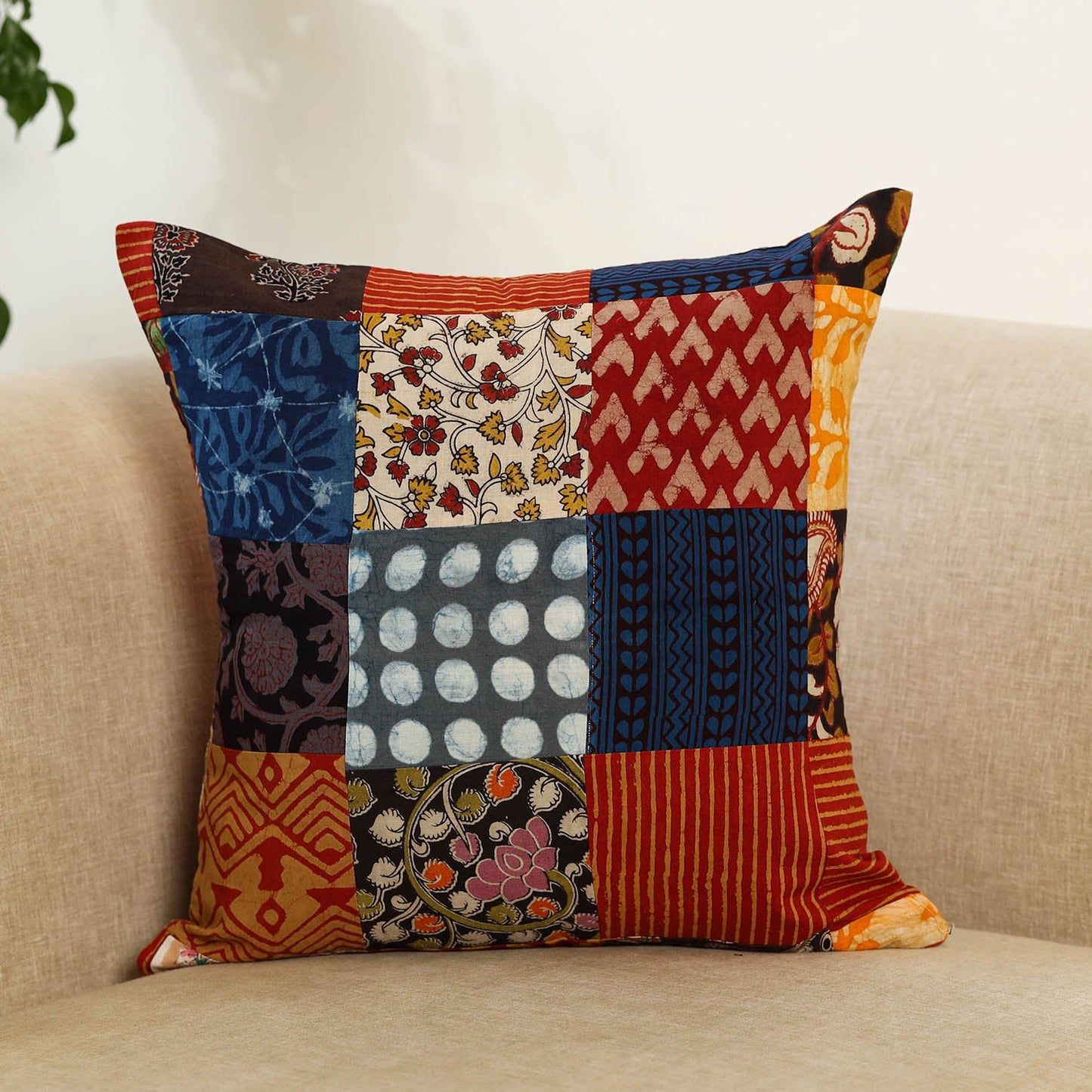 Multicolor Handcrafted Cotton Patchwork Cushion Cover