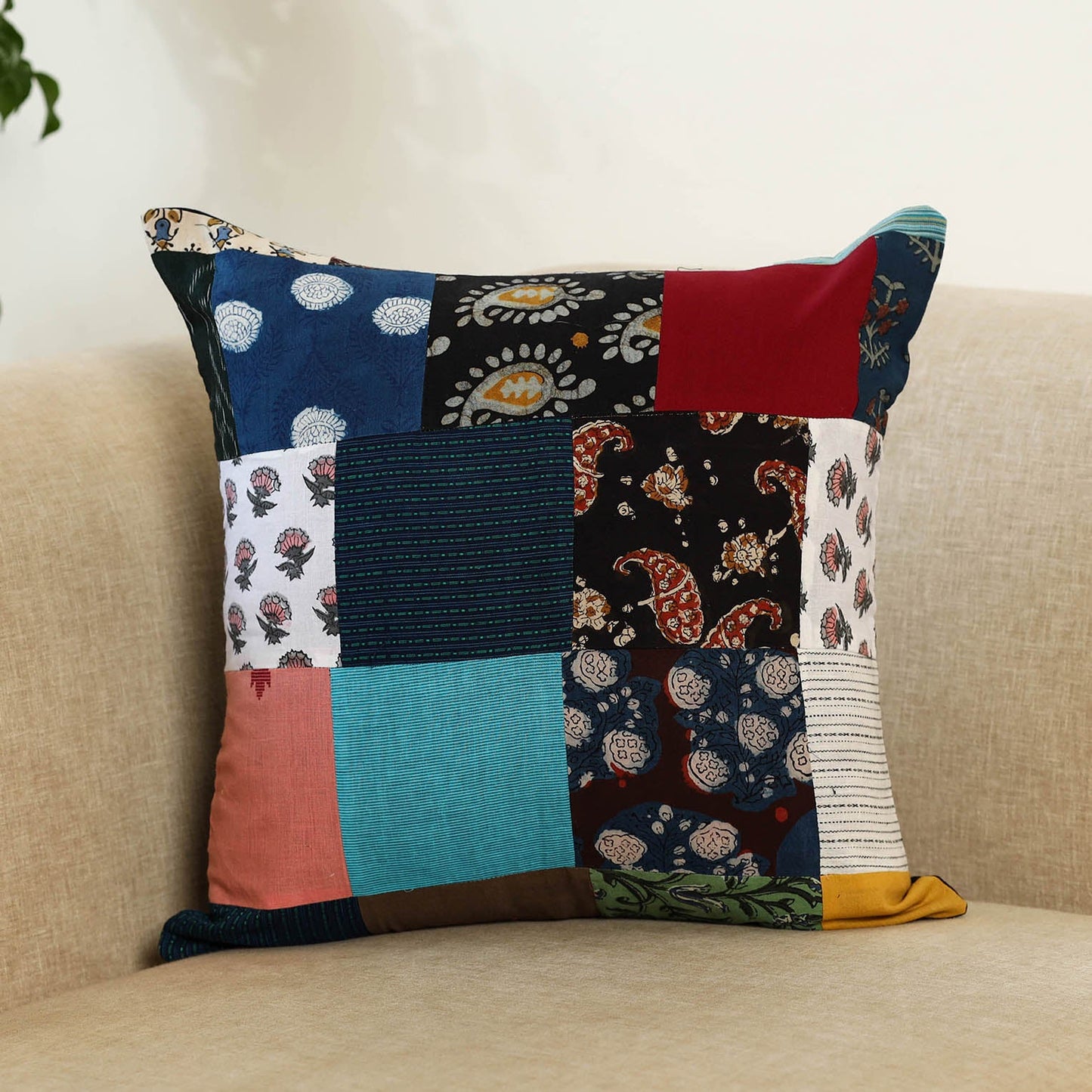 Multicolor Handcrafted Cotton Patchwork Cushion Cover