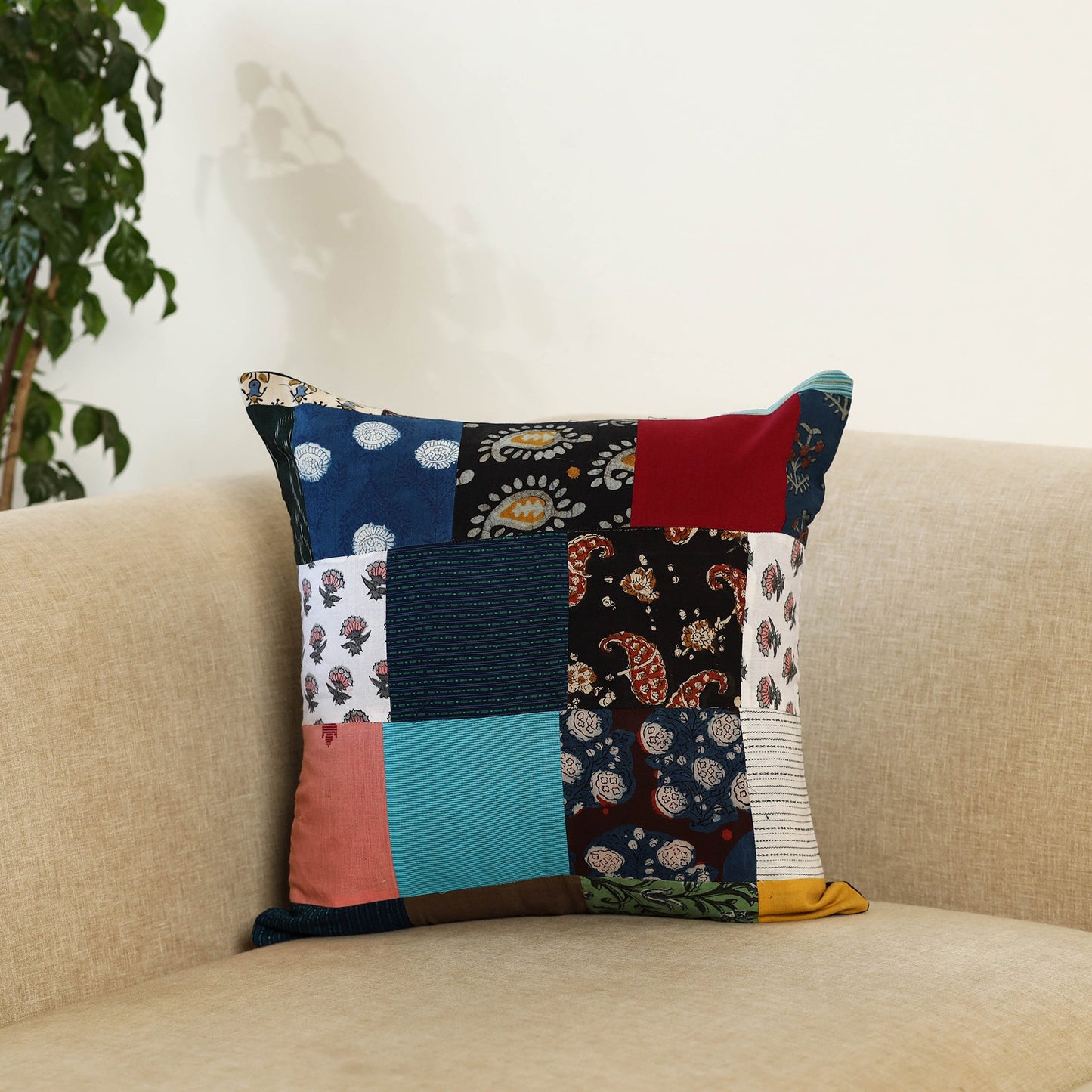 Multicolor Handcrafted Cotton Patchwork Cushion Cover