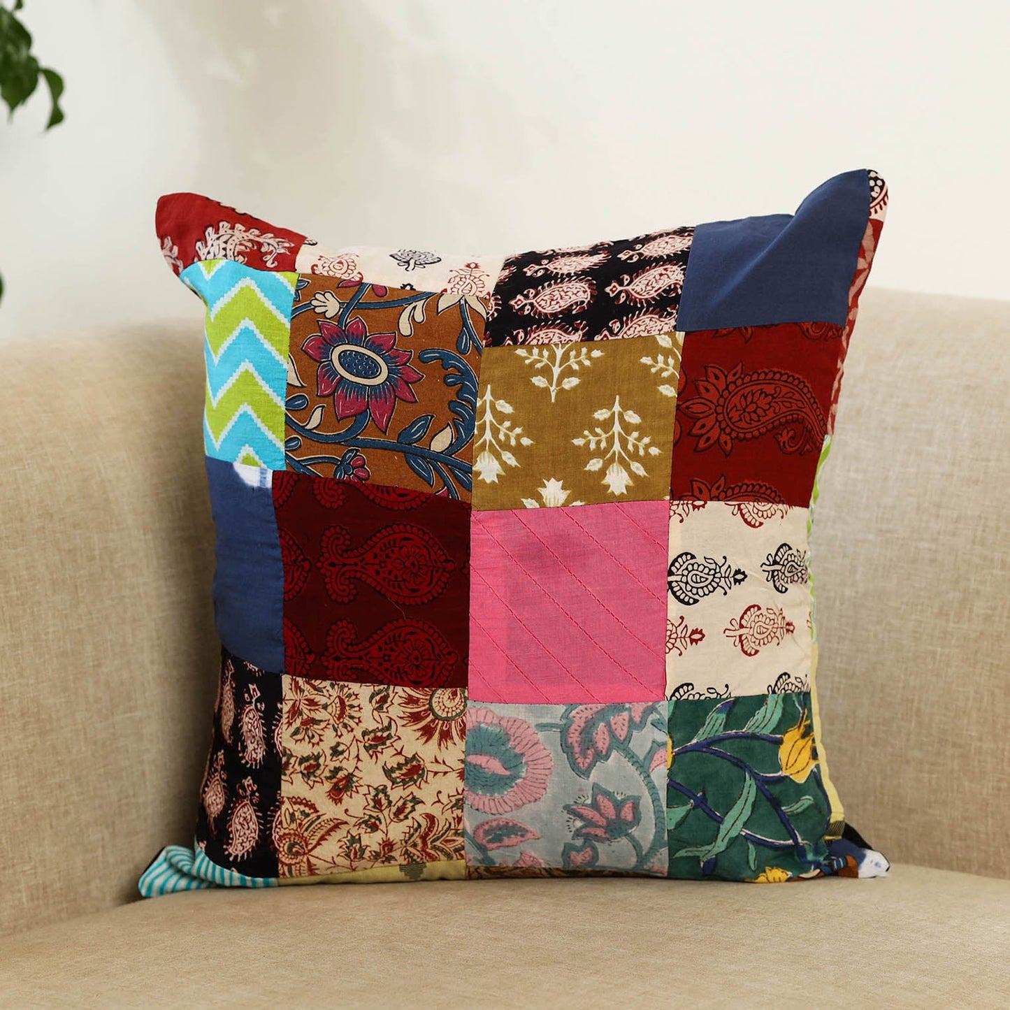 Multicolor Handcrafted Cotton Patchwork Cushion Cover