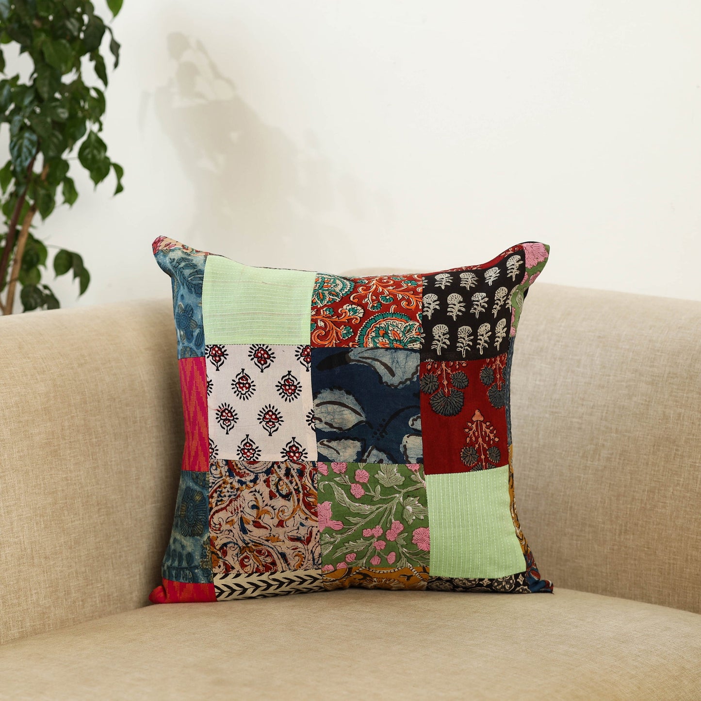 Multicolor Handcrafted Cotton Patchwork Cushion Cover