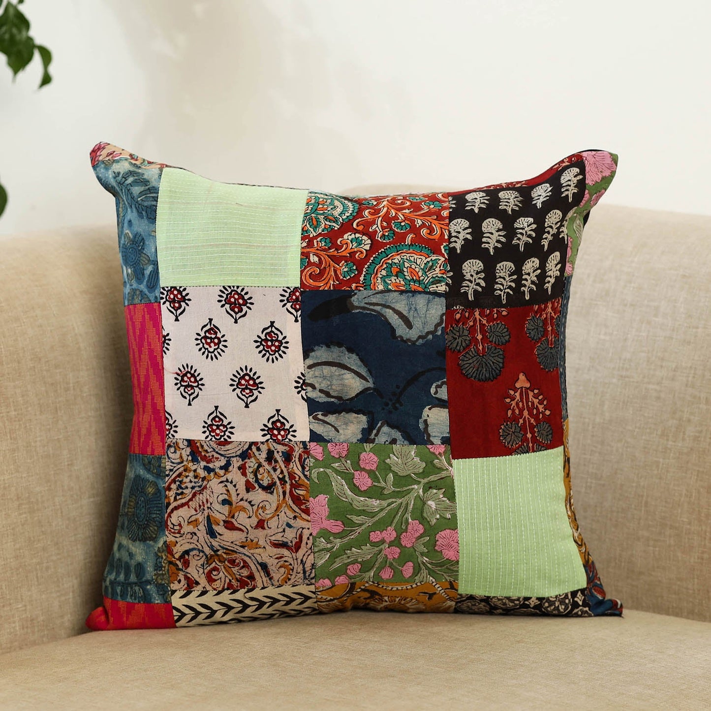Multicolor Handcrafted Cotton Patchwork Cushion Cover