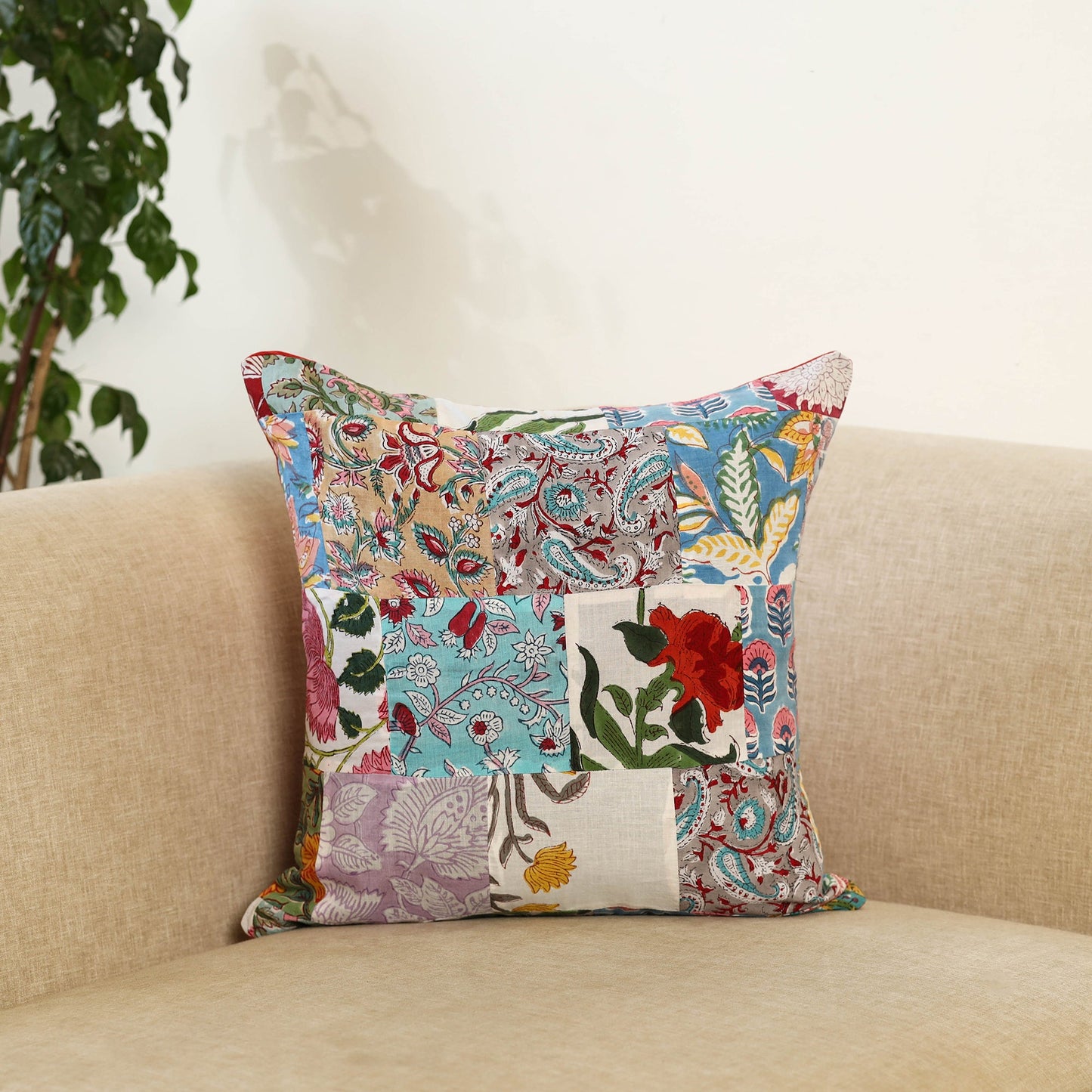 Multicolor Handcrafted Cotton Patchwork Cushion Cover