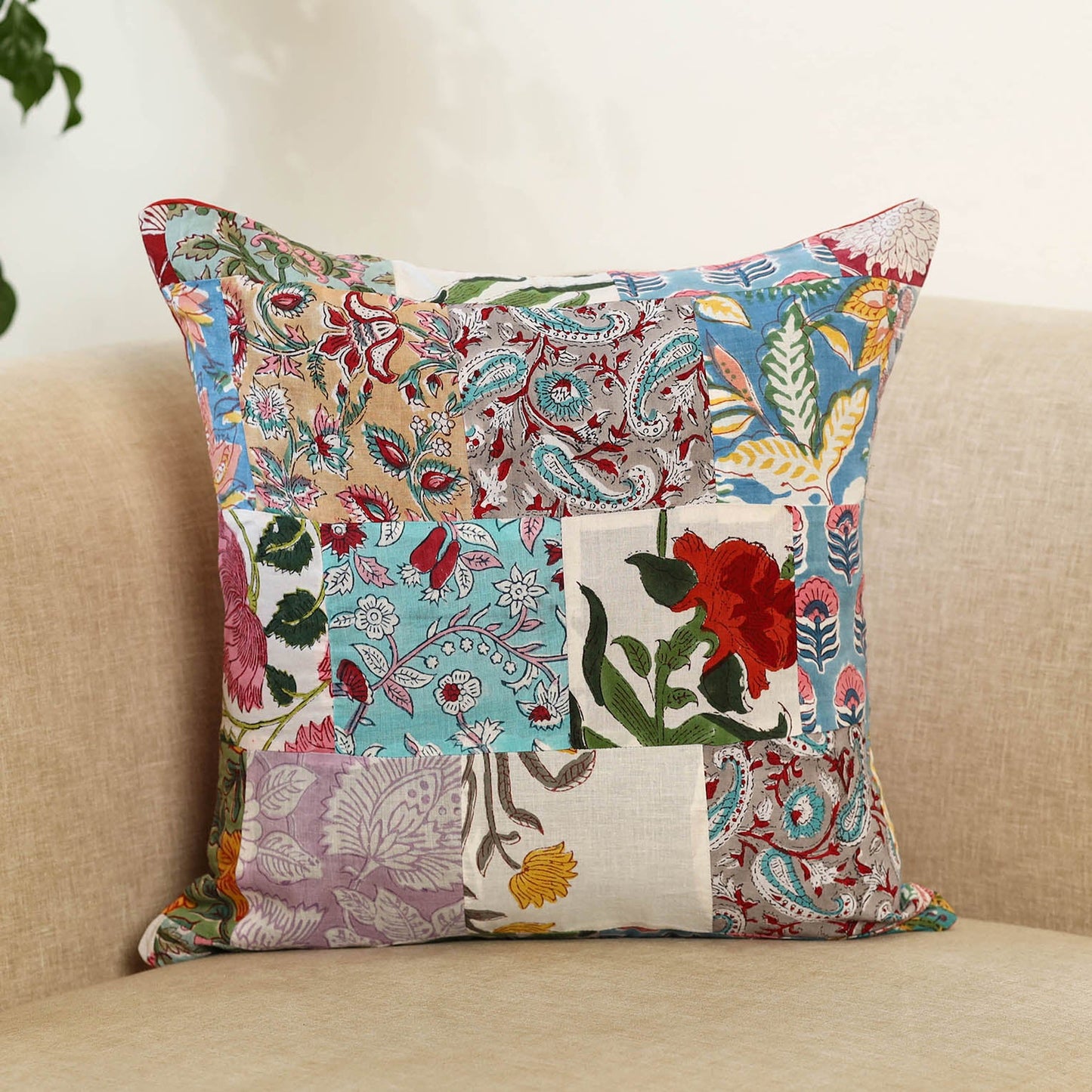 Multicolor Handcrafted Cotton Patchwork Cushion Cover