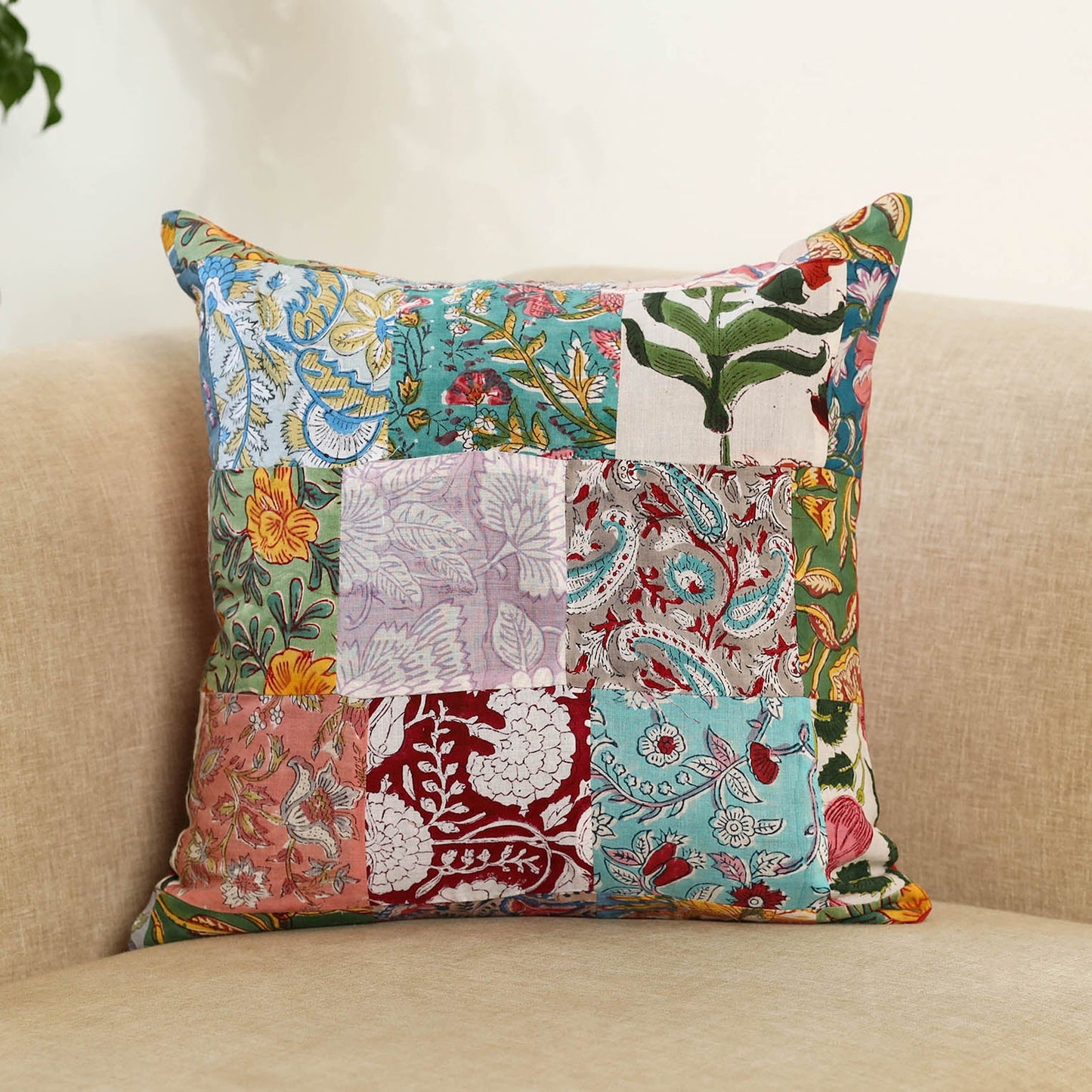 Multicolor Handcrafted Cotton Patchwork Cushion Cover
