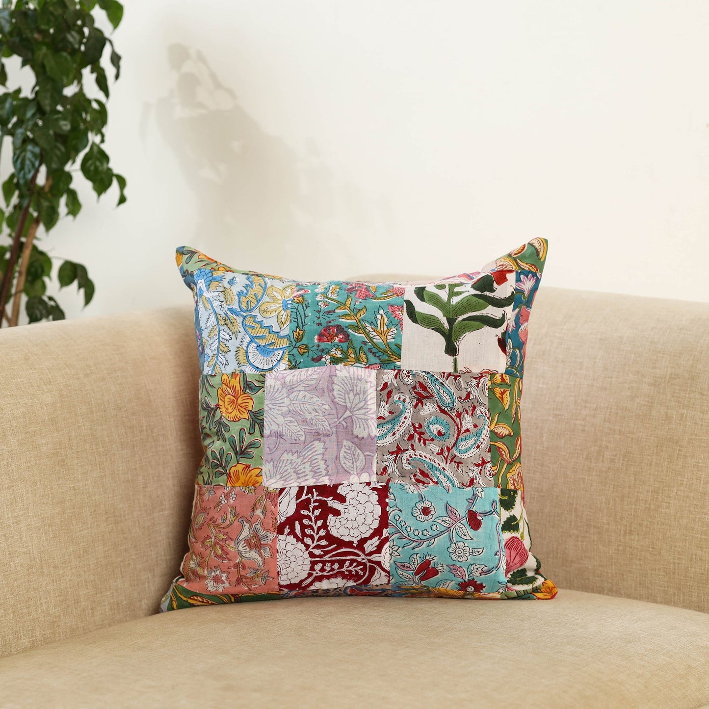 Multicolor Handcrafted Cotton Patchwork Cushion Cover