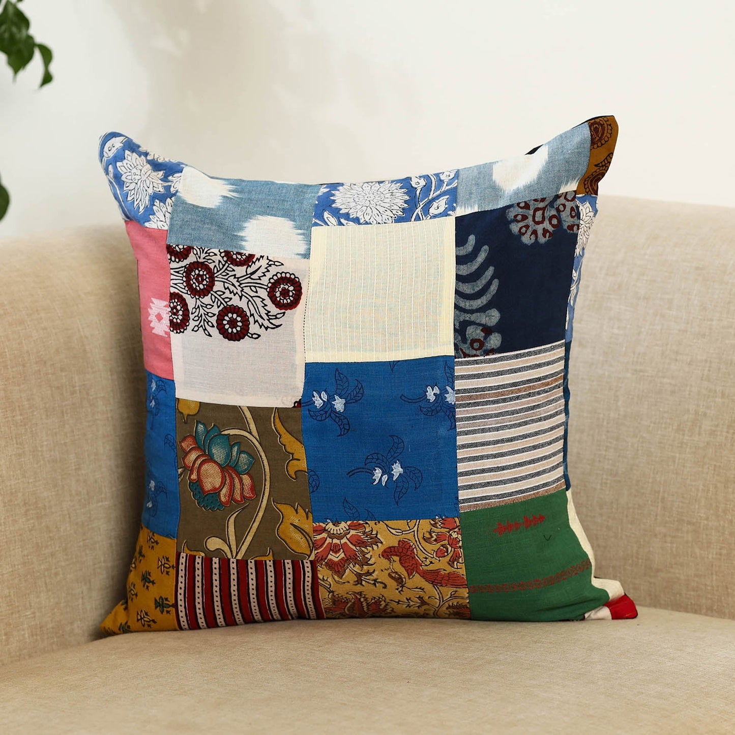 Multicolor Handcrafted Cotton Patchwork Cushion Cover