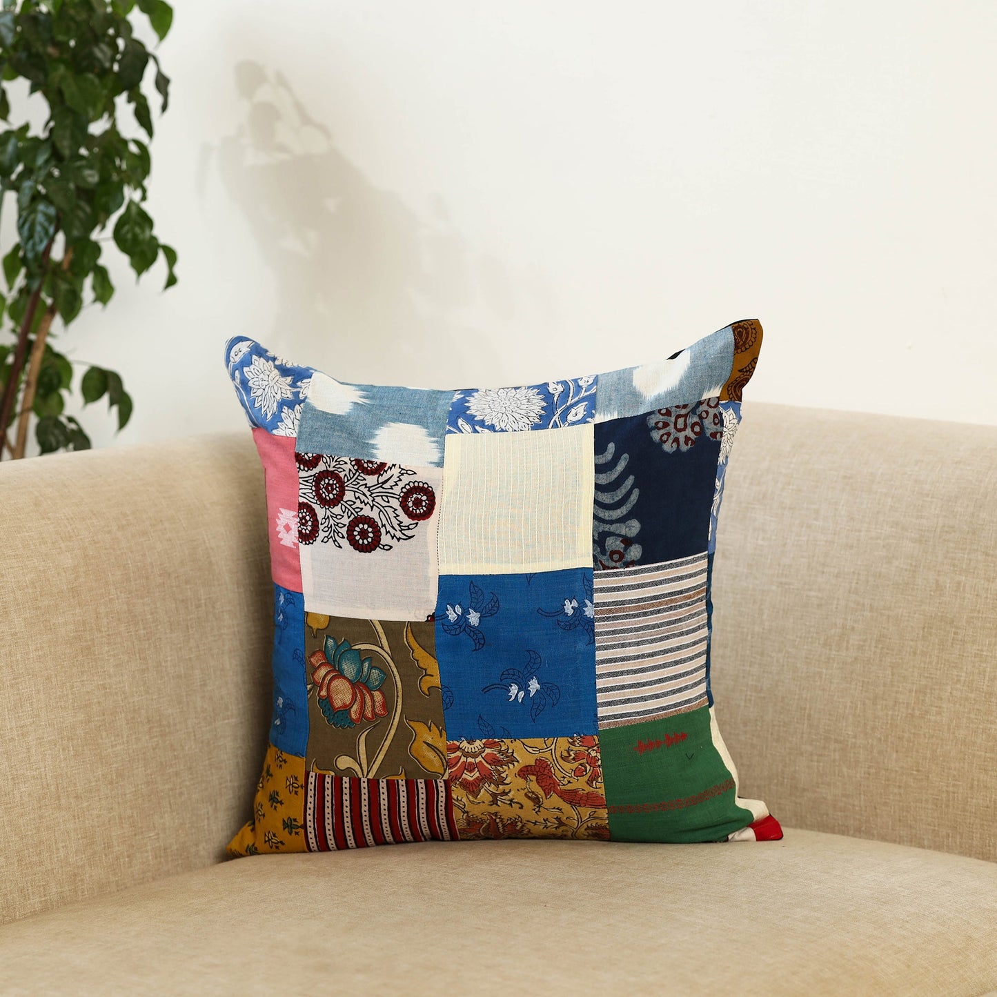 Multicolor Handcrafted Cotton Patchwork Cushion Cover