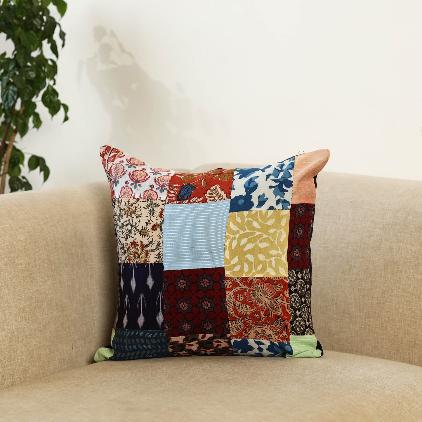 Multicolor Handcrafted Cotton Patchwork Cushion Cover