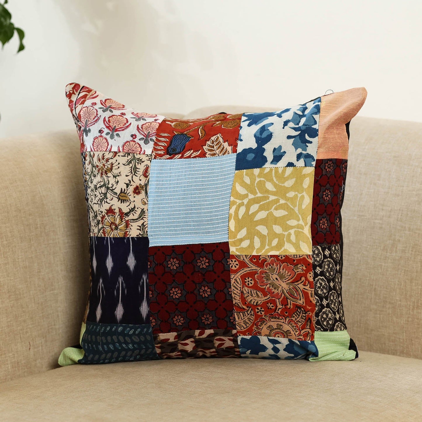Multicolor Handcrafted Cotton Patchwork Cushion Cover