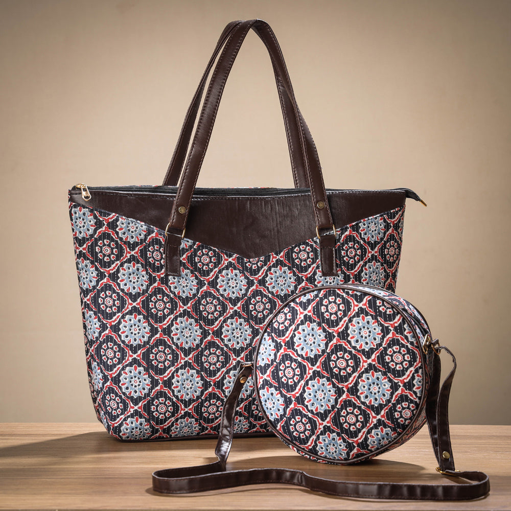 Handcrafted Cotton Running Sticth Shoulder Bag (Set of 2)