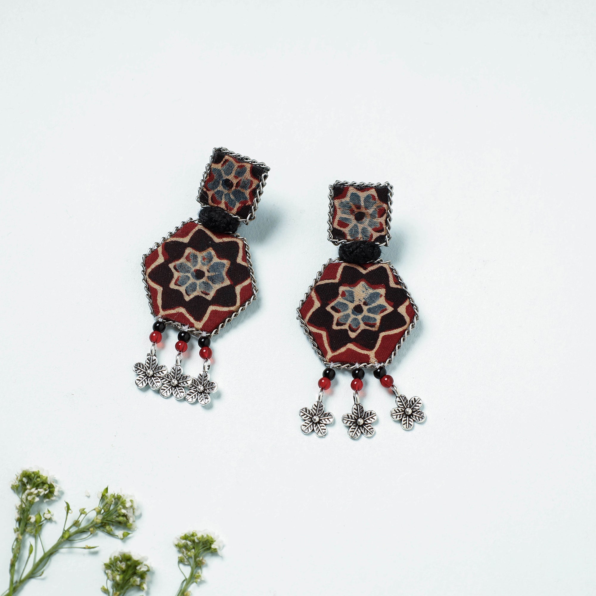 Red - Zuhi Handcrafted GS Fabart Phool Kali Earrings