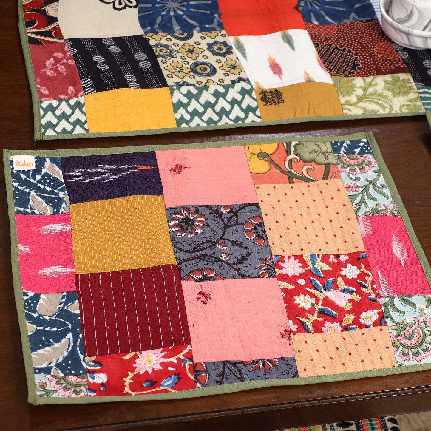 Multicolor - handcrafted cotton fusion table runner set