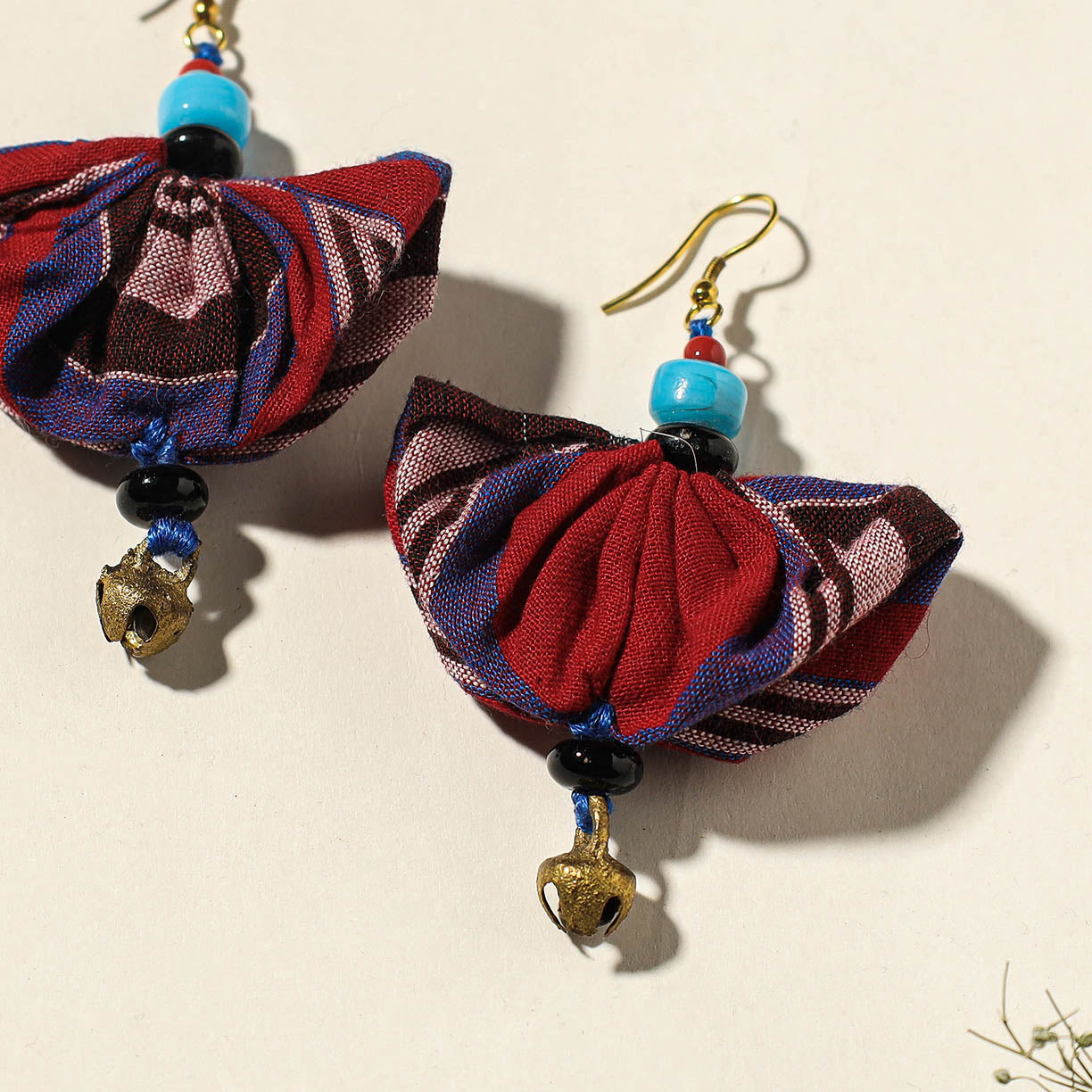 Handcrafted Gamcha Fabart Beadwork Earrings by Rangila Dhaga Online at iTokri.com