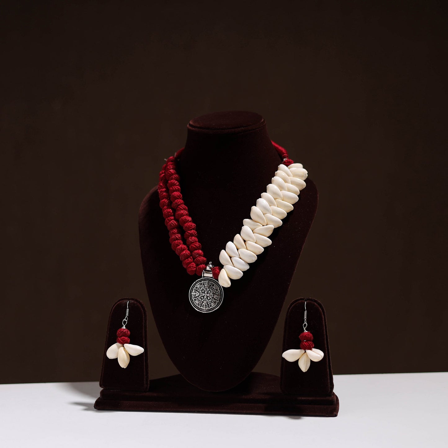 Handcrafted German Silver Shell Necklace Set