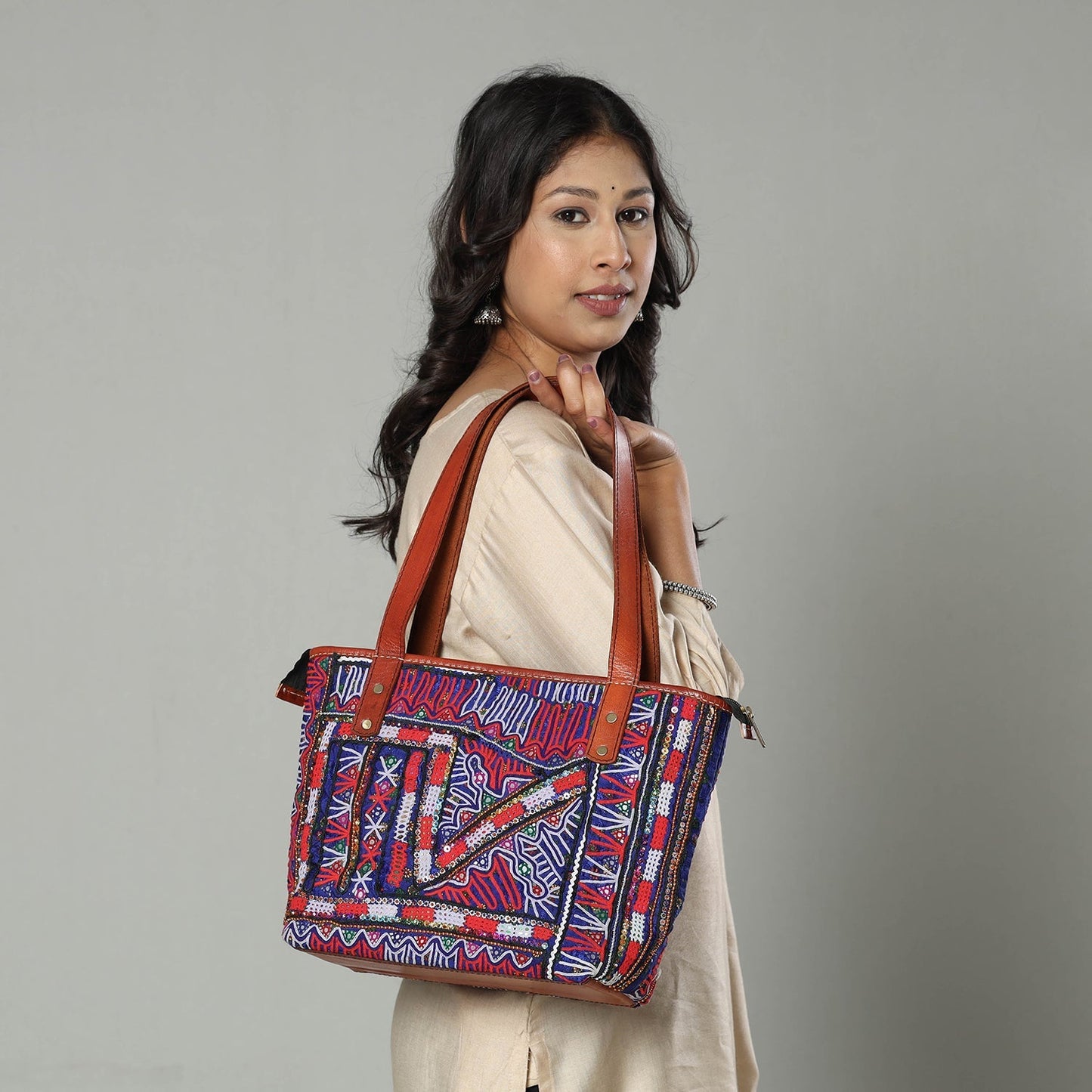 Handcrafted Kutch Rabari Embroidery Leather Shoulder Bag