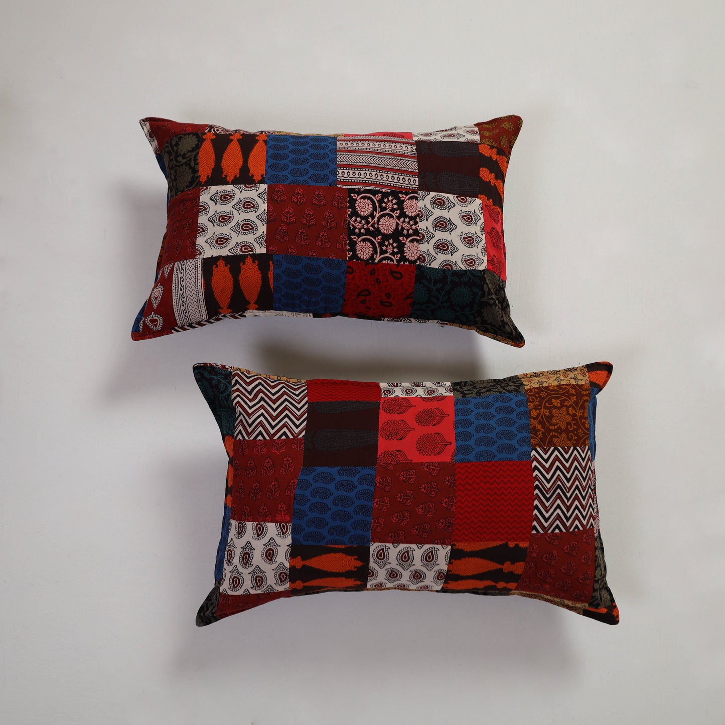 Multicolor Handcrafted Patchwork Cotton Pillow Cover (Set of 2)