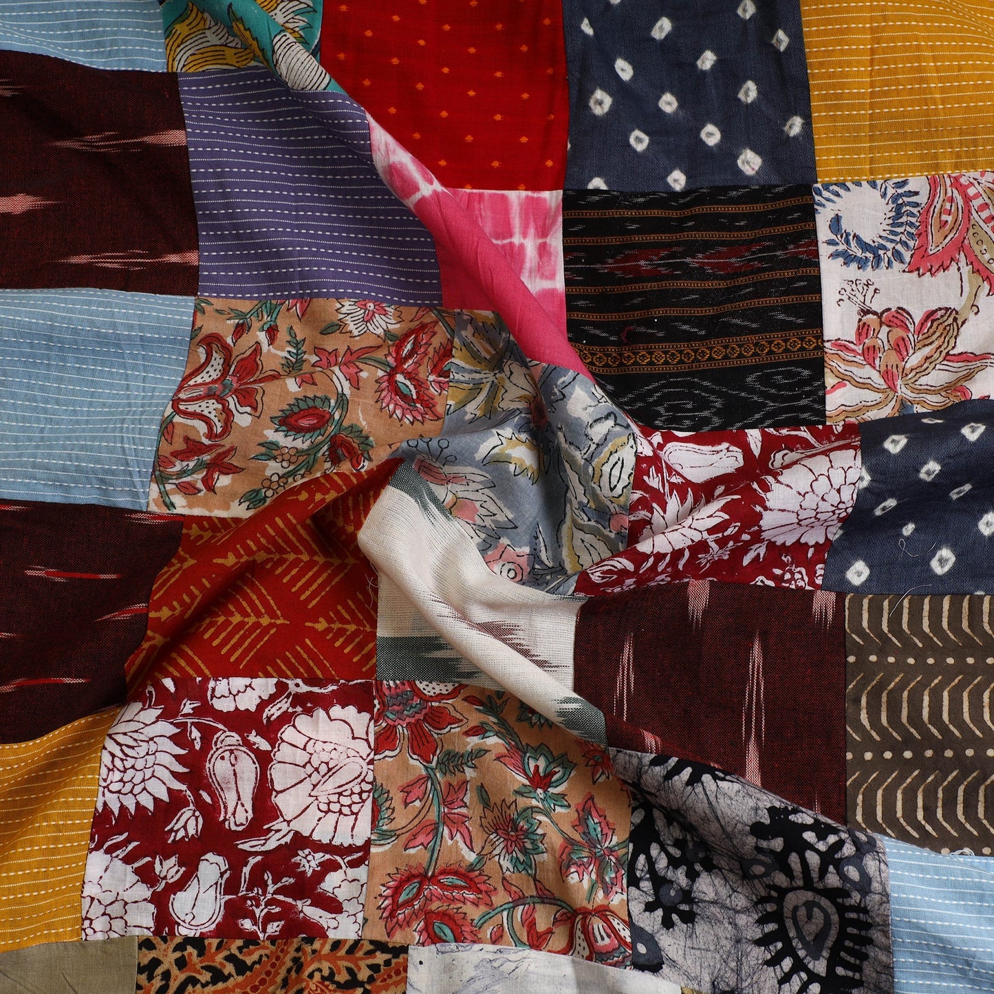 Multicolor - Handcrafted Patchwork Cotton Kurta Material (2.7m) 01