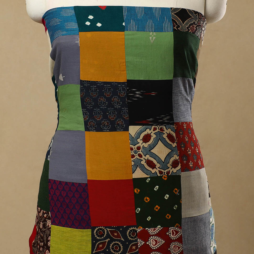 Multicolor Handcrafted Patchwork Cotton Kurta Material