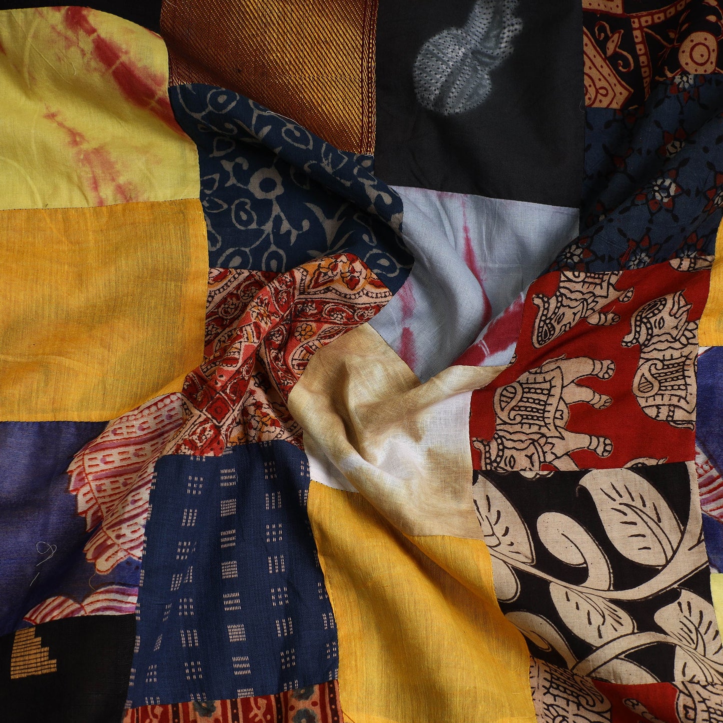 Multicolor - Handcrafted Patchwork Cotton Kurta Material (2.7m) 07