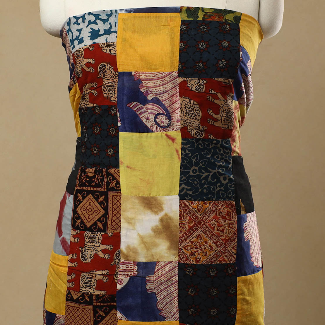 Multicolor - Handcrafted Patchwork Cotton Kurta Material (2.7m) 07