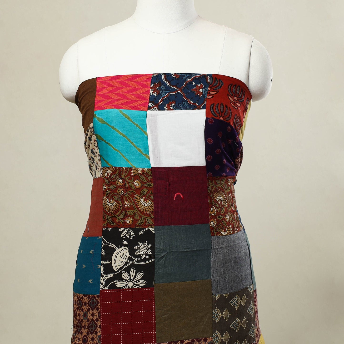 Multicolor - handcrafted patchwork cotton unstitched kurta