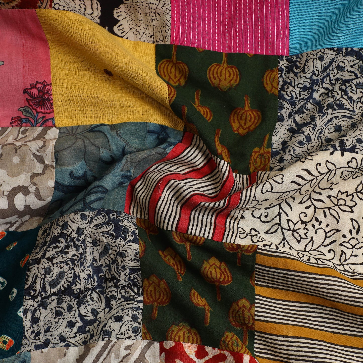 Multicolor - Handcrafted Patchwork Cotton Kurta Material (2.9m) 18