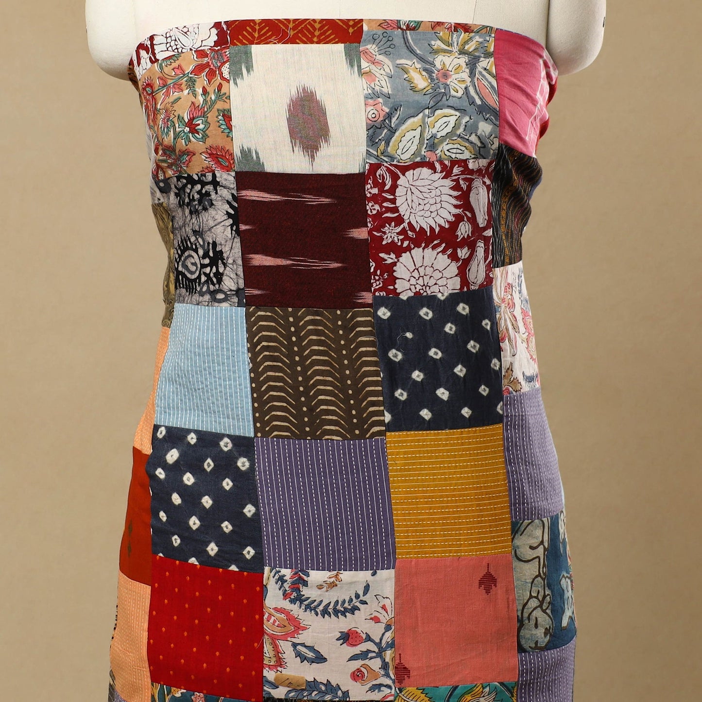 Multicolor - Handcrafted Patchwork Cotton Kurta Material (2.7m) 01