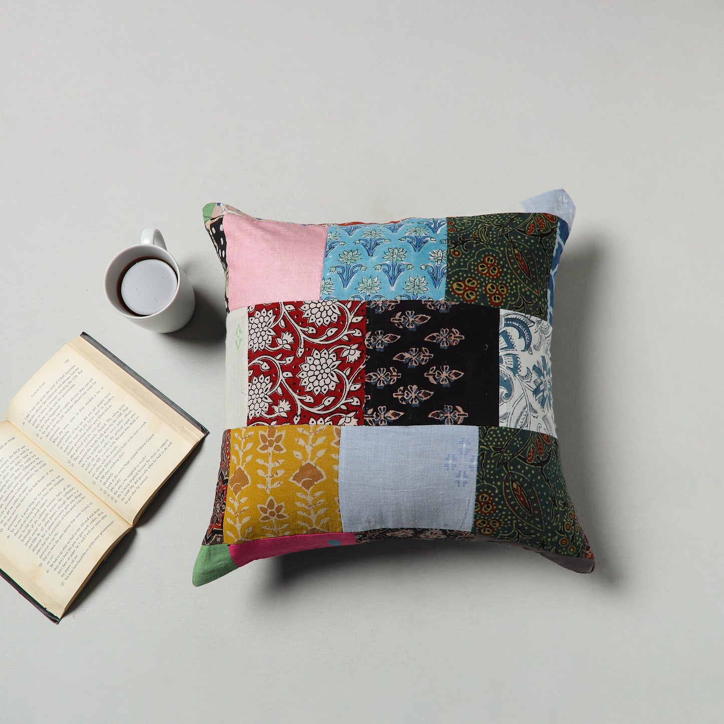Multicolor ulticolor Handcrafted Patchwork Cushion Cover