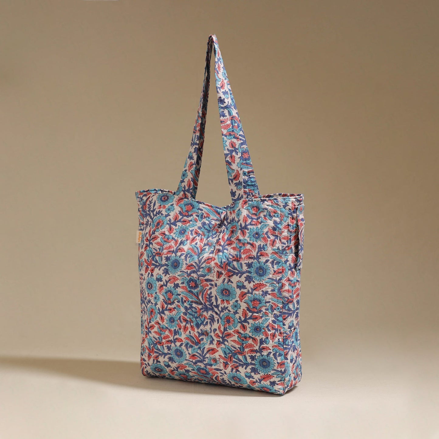 Handcrafted quilted sanganeri block printed fabric tote bag