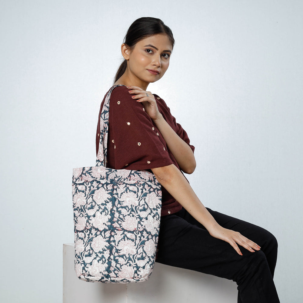 Multicolor Handcrafted Quilted Sanganeri Block Printed Shoulder Bag
