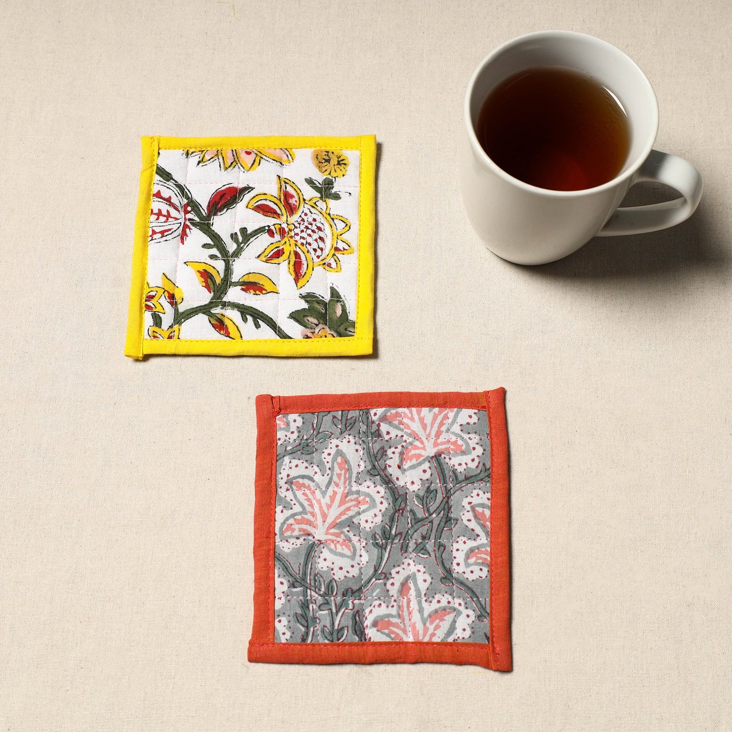 Handcrafted Sanganeri Floral Print Coaster (Set of 2)