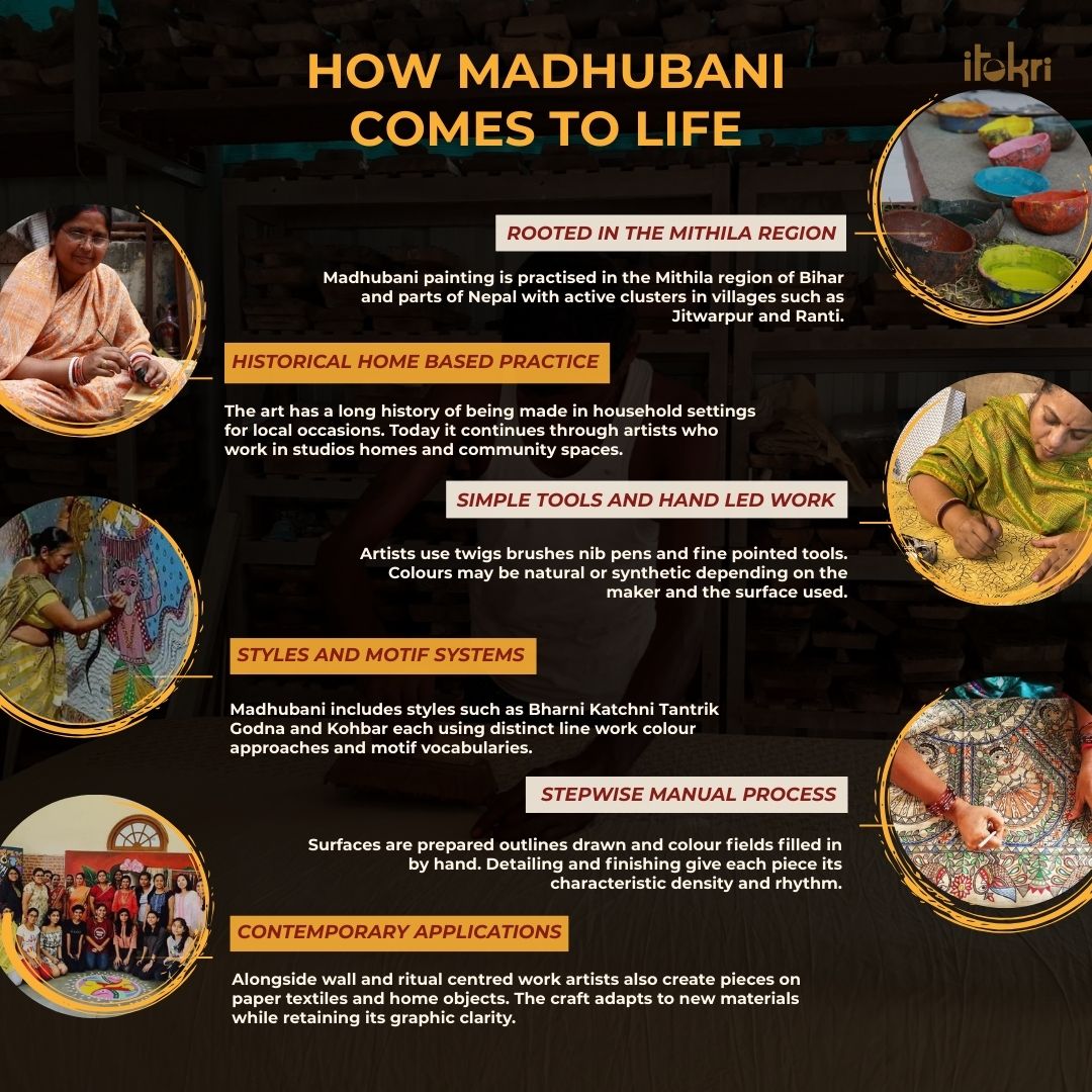 Multicolor - handloom chanderi silk handpainted madhubani